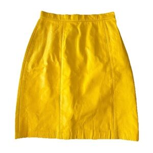 Pia Rucci Yellow Genuine Leather Pencil Skirt Size 6 Lined Y2K Vintage